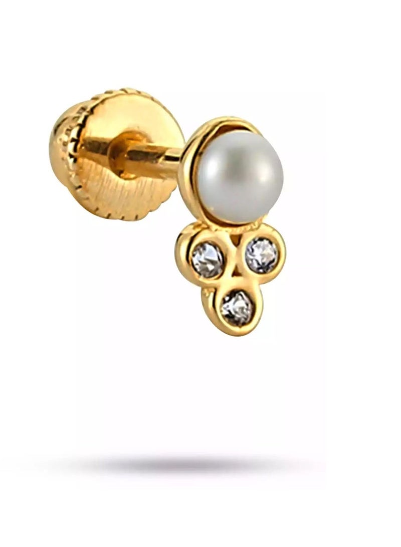 روبي آرت الذهب حلق أذن من الذهب الخالص عيار 18 قيراطًا مرصع باللؤلؤ، مضاد للحساسية، 0.56 جرام - Image 1